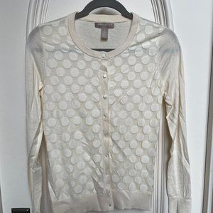 Banana Republic cardigan;  front with sheer overlay with polka dots;  S